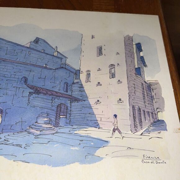 Watercolor Print: House of Dante Florence Italy Firenze Tuscany Architecture - Picture 3 of 5